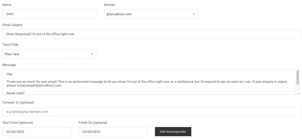 Create email autoresponder