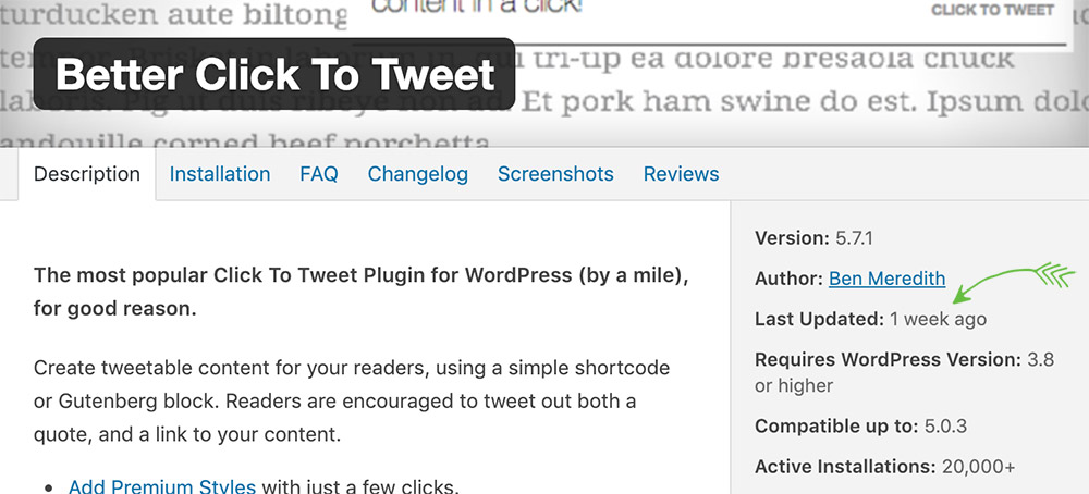 Screenshot showing a WordPress plugin was last updated a week ago