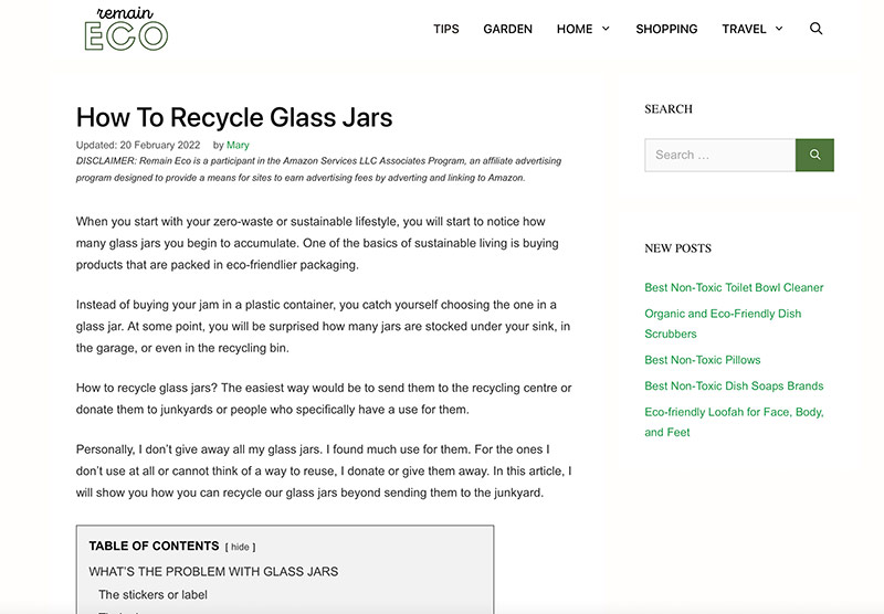 remain-eco-homepage-with-blogpost-how-to-recycle-glass-jars
