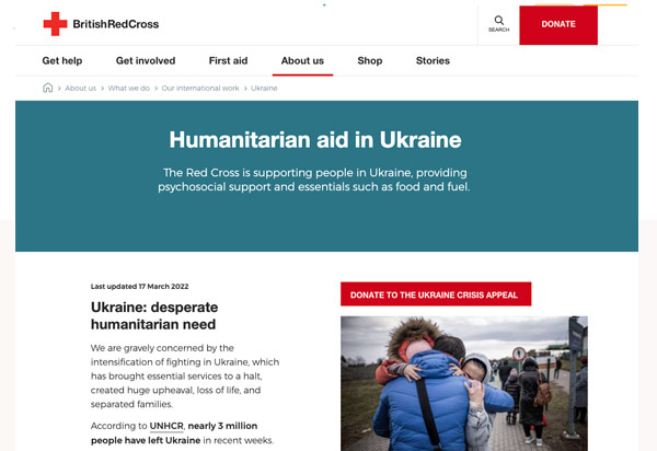 Screenshot of Red Cross Website