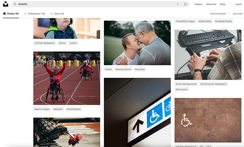 Unsplash disability search page 