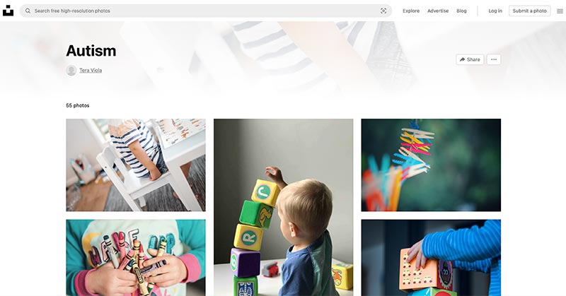 unsplash autism collection website page