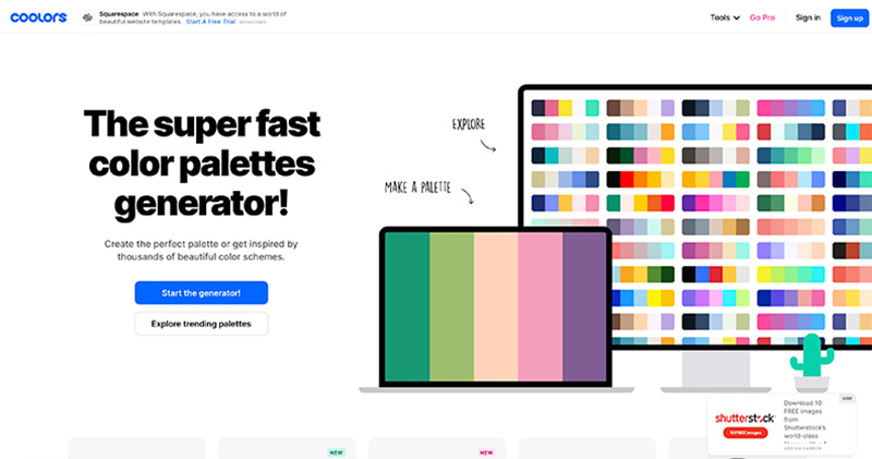 coolors website page with color generator