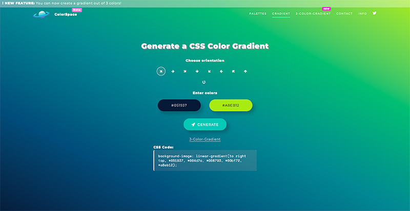 my color space generator website page