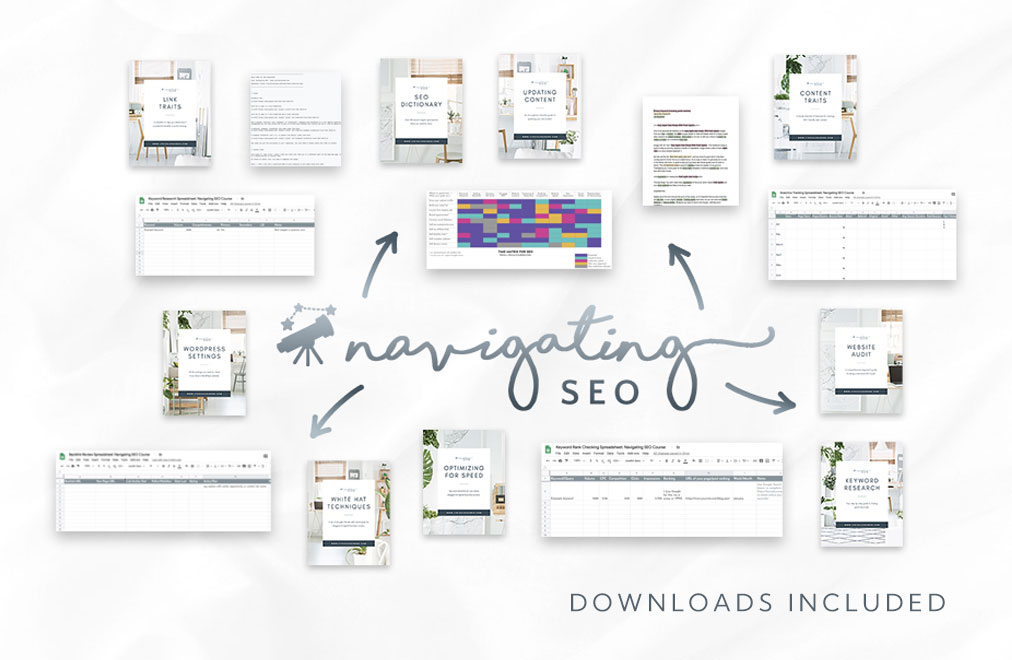 Thumbnails of downloads included in Navigating SEO