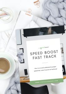 Speed Boost PDF shown on stack of magazines with coffee cup